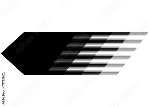 Thick vector arrow black on white background. Modern halftone pattern from lines. Design element. Vector background. Pointer, direction, navigation. Place for text