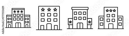 Hotel booking lodging accommodation travel vacation stay reservation buildings stars line art