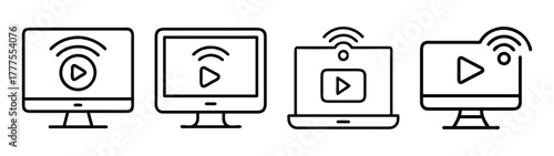 Illustration of streaming video on mobile devices and smart tvs with wifi connectivity icons