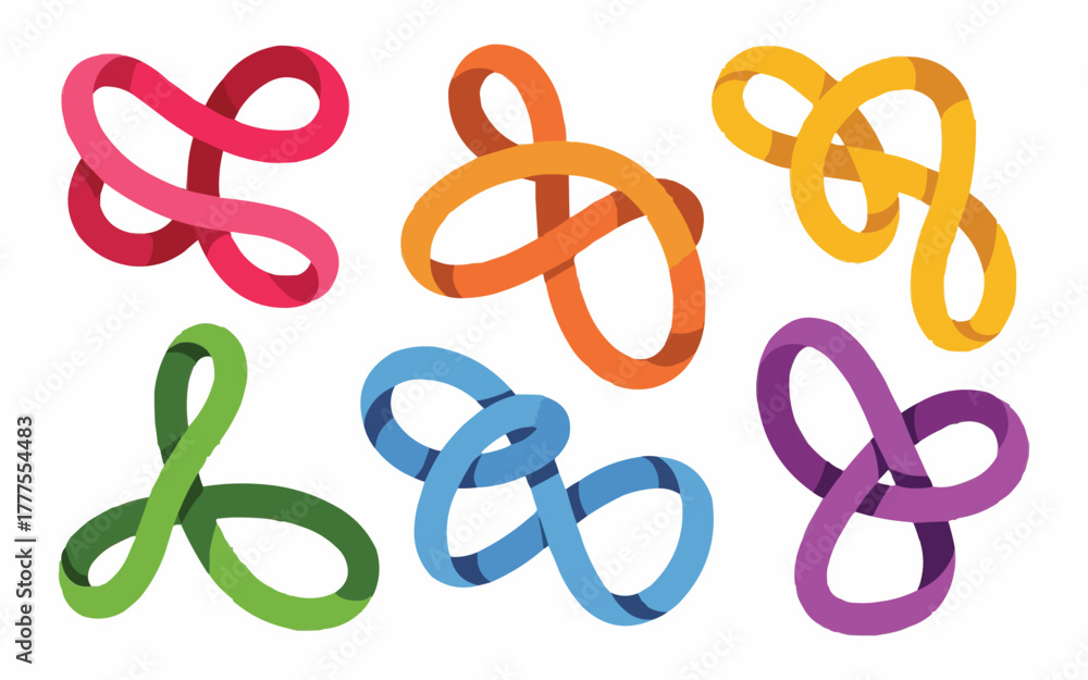 Fototapeta premium Vibrant, modern abstract ribbon shapes in a playful, dynamic arrangement, perfect for graphic design and branding projects.