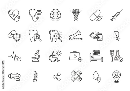 Medical and Healthcare Icons: A Comprehensive Line Art Collection.