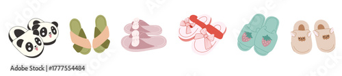 Cute slippers clipart pack with panda, bow and strawberry designs in cozy home style