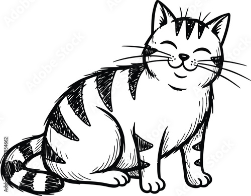 Vector Illustration of Cute Cartoon Cat Characters on Isolated Background. Hand Drawn Vector Illustration.