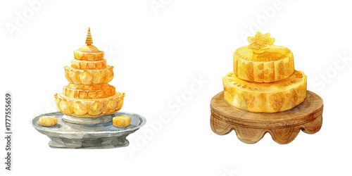 tibetan butter sculpture watercolor vector illustration