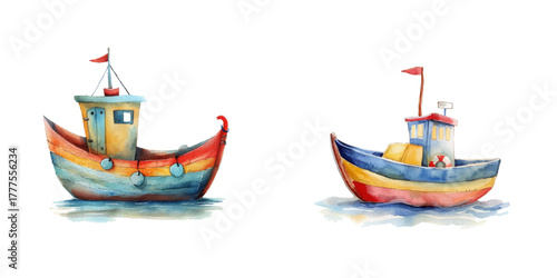 toy boat watercolor vector illustration