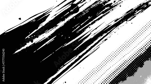 Black brush strokes with halftone effect