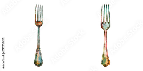 vintage fork watercolor vector illustration
