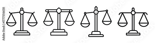 Scales of justice vector illustration set law and order balance legal symbol outline icon design