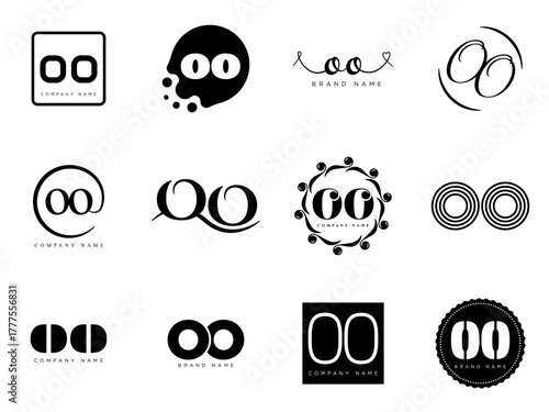 OO logo company template. Letter o and o logotype. Set different classic serif lettering and modern bold text with design elements. Initial font typography.