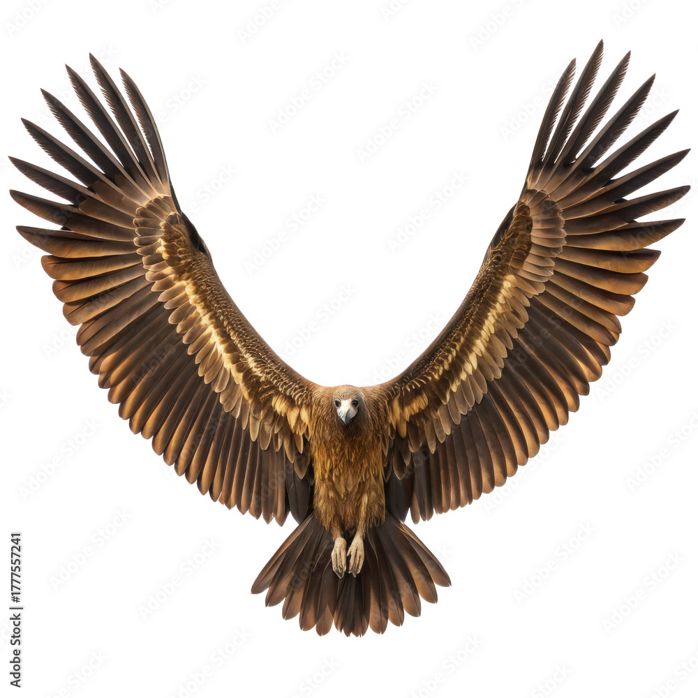 Fototapeta premium Majestic vulture in flight with fully extended wings against a transparent background