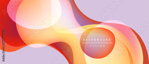 Abstract fluid shapes overlap, creating warm color gradients. Soft lighting suggests depth, modern design aesthetic. Background is lavender.