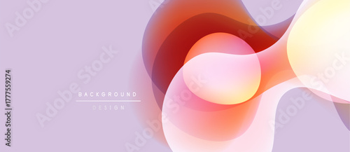 Abstract shapes overlap, creating soft gradients. Light pinks, oranges, yellows blend into lavender background. Minimalist design elements present.