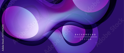 Abstract purple design features flowing shapes, gradients. Modern background ideal for digital projects, presentations. Smooth curves create dynamic visual effect.