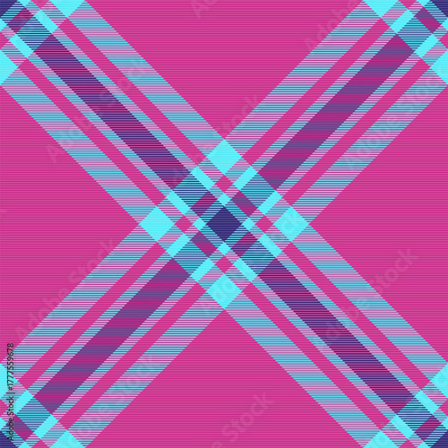 Handmade pattern textile vector, easter seamless tartan fabric. Preppy background plaid check texture in pink and cyan colors.