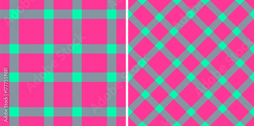 Texture seamless background of check textile vector with a tartan plaid fabric pattern. Set in neon colors. Stylish outfits for the family.