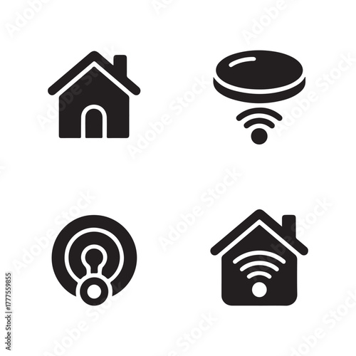 Wireless smart home system solid icons