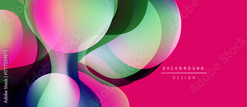 Abstract colorful overlapping circles create dynamic visual effect. Pink dominates background, gradients present. Modern design element.