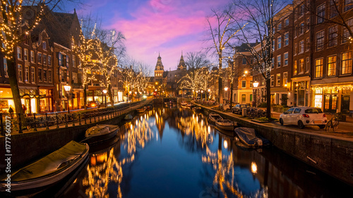 Photography Christmas in Amsterdam with the Rijksmuseum in the Netherlands at sunset