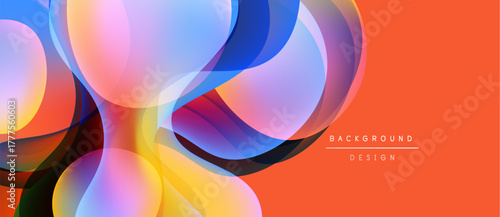 Abstract colorful shapes overlap creating dynamic visual effect. Orange background complements vibrant hues, modern design element.