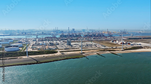 Aerial from industry in the harbor from Rotterdam in the Netherlands