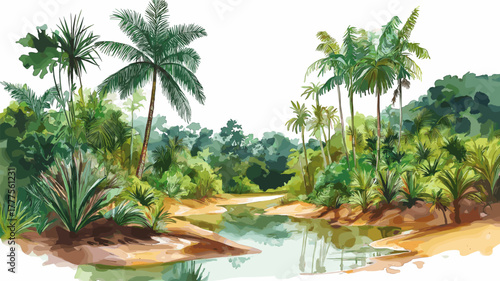 Galibi Nature Reserve. Galibi Nature Reserve hand drawn watercolor illustration
