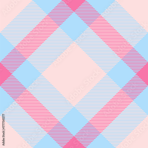 Stitch plaid textile tartan, turkish background check pattern. Tough vector seamless texture fabric in cyan and misty rose colors.