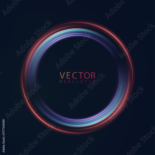 A glowing circular ring of blue and red colors on a dark background. A futuristic energy halo with a bright circular glow for science fiction interfaces and digital technology design.