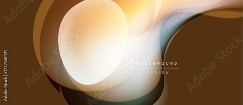 Abstract design features overlapping translucent circles. Warm brown, gold hues create flowing, modern aesthetic. Minimalist background element.
