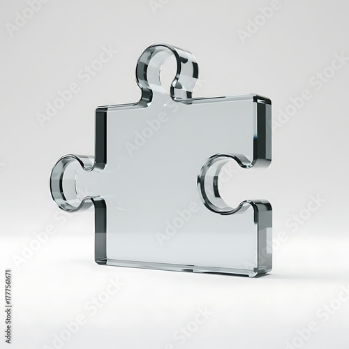 Clear glass puzzle piece on a white background