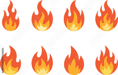 Vibrant modern flame icons ignite passion and energy for dynamic designs