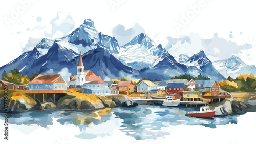 Punta Arenas. Punta Arenas hand drawn watercolor illustration
