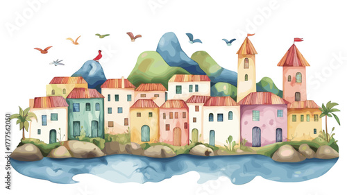 Vina del Mar. Vina del Mar hand drawn watercolor illustration