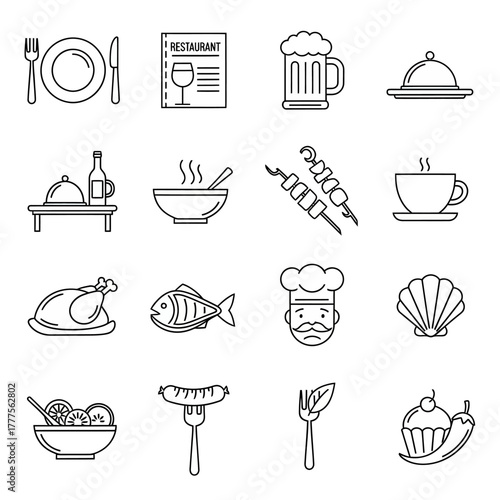 Set of restaurant icons thin line style vector illustration for food and drink related designs isolated on white background