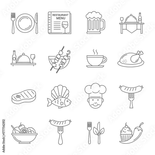 Set of restaurant food icons minimalist line art vector design perfect for menu design and culinary websites