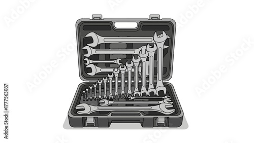 A tool kit with an assortment of openend and boxend wrenches