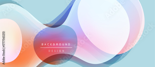 Abstract flowing shapes, soft colors blend. Gradient background creates modern design. Light hues dominate composition.