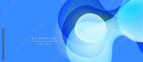 Abstract blue design features flowing shapes, gradients. Modern aesthetic suitable for backgrounds, presentations. Clean, vibrant composition.