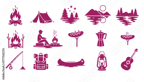 Collection of outdoor adventure and camping icons