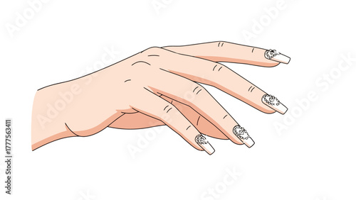 Animated hand with long decorated fingernails