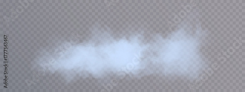 Vector special effects of blue steam, smoke, fog, and clouds. Abstract gas on a transparent background, steam engine, vapor, or explosive dust, dry ice effect, condensation, and smoke. Vector 10 EPS