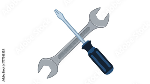 Crossed wrench and screwdriver on a white background