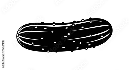A black and white illustration of a fresh, detailed cucumber.