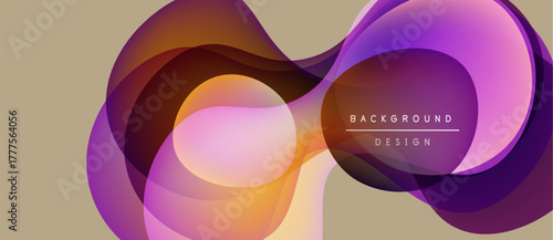 Abstract flowing shapes create infinity symbol. Warm purple, orange hues dominate neutral background. Modern design element.