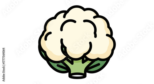 A cartoon illustration of a fresh, white cauliflower with green stem.