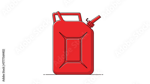 Red jerrycan with a spout and handle on a white background