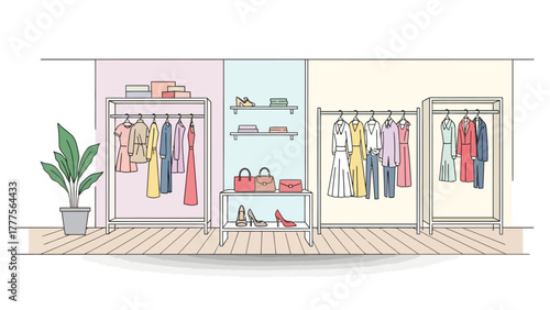 Retail store display of clothing and accessories