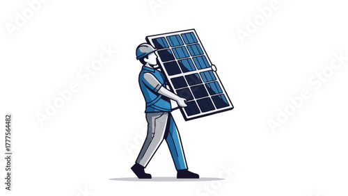Solar panel installer carrying a solar panel