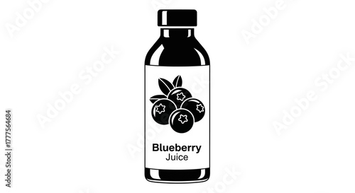 Illustration of a bottle of blueberry juice with a blueberry graphic on the label.