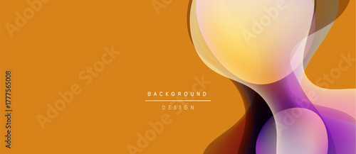 Abstract design features flowing shapes, warm colors. Orange background complements translucent layers, creating modern visual effect.