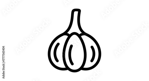 Simple black and white illustration of a garlic bulb, isolated.
